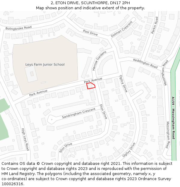 2, ETON DRIVE, SCUNTHORPE, DN17 2PH: Location map and indicative extent of plot
