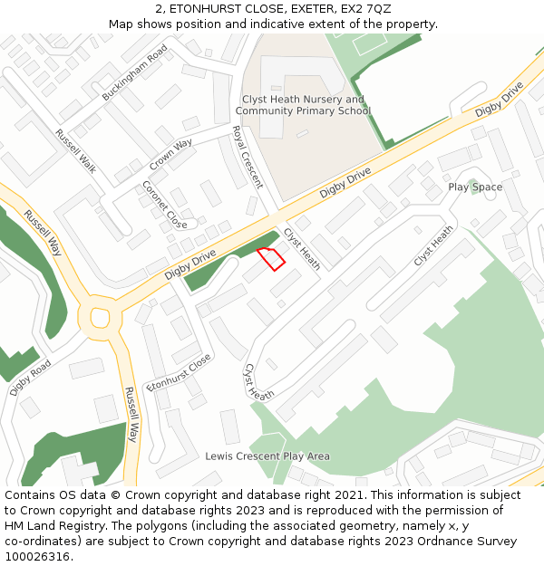 2, ETONHURST CLOSE, EXETER, EX2 7QZ: Location map and indicative extent of plot