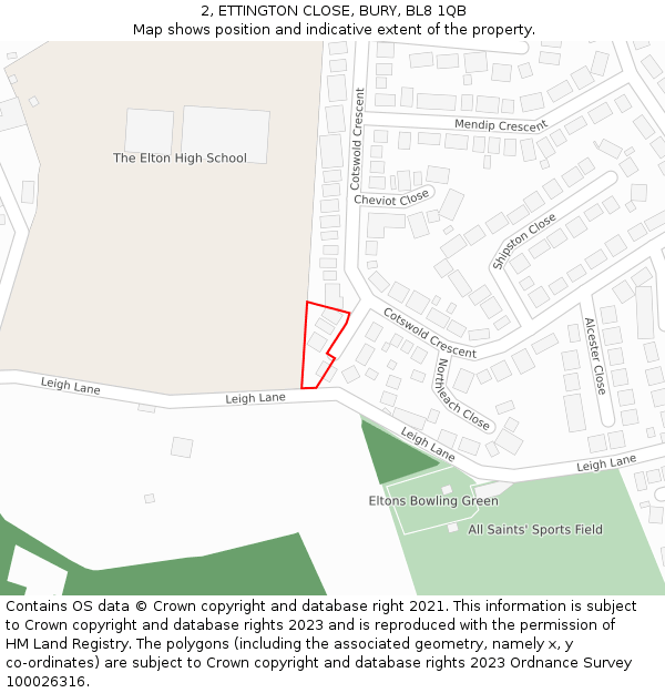 2, ETTINGTON CLOSE, BURY, BL8 1QB: Location map and indicative extent of plot