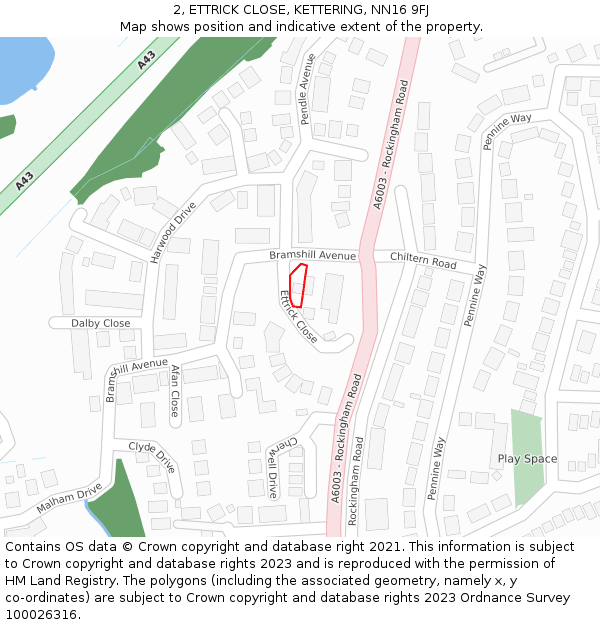 2, ETTRICK CLOSE, KETTERING, NN16 9FJ: Location map and indicative extent of plot