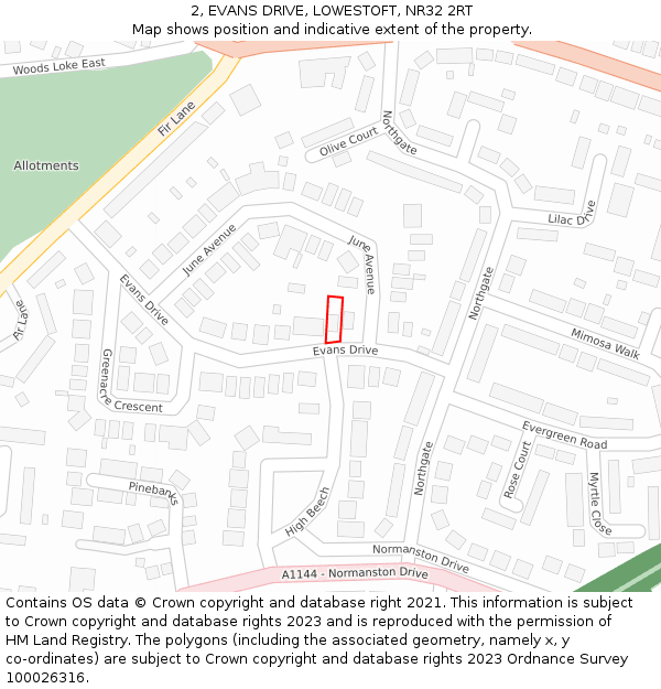 2, EVANS DRIVE, LOWESTOFT, NR32 2RT: Location map and indicative extent of plot