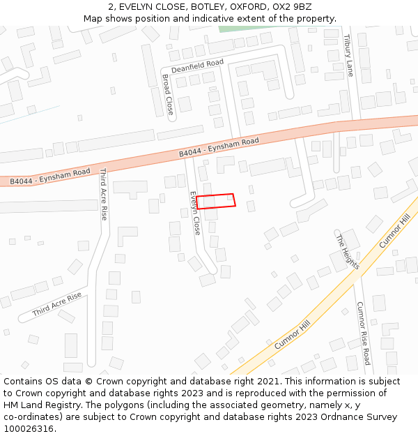 2, EVELYN CLOSE, BOTLEY, OXFORD, OX2 9BZ: Location map and indicative extent of plot