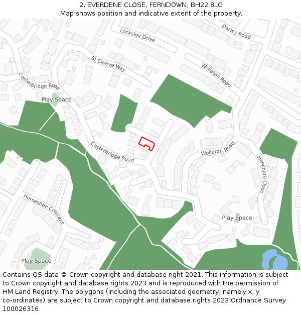 2, EVERDENE CLOSE, FERNDOWN, BH22 8LG: Location map and indicative extent of plot