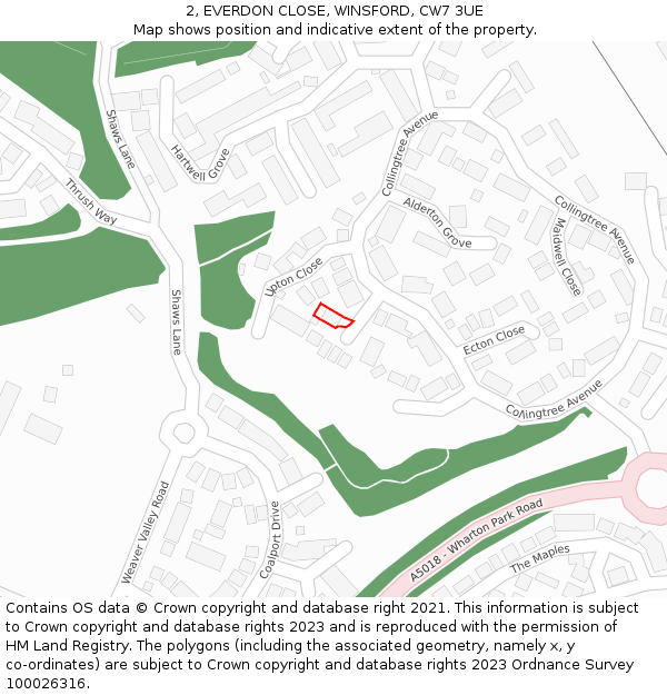 2, EVERDON CLOSE, WINSFORD, CW7 3UE: Location map and indicative extent of plot