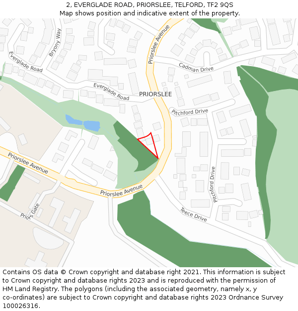 2, EVERGLADE ROAD, PRIORSLEE, TELFORD, TF2 9QS: Location map and indicative extent of plot