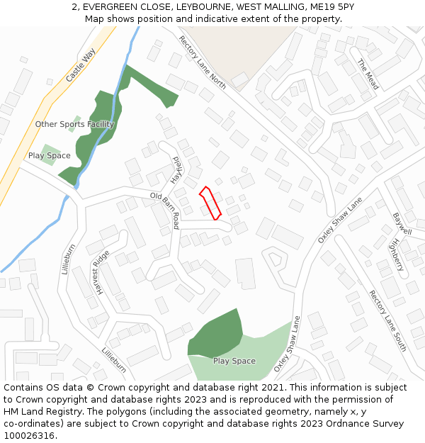 2, EVERGREEN CLOSE, LEYBOURNE, WEST MALLING, ME19 5PY: Location map and indicative extent of plot