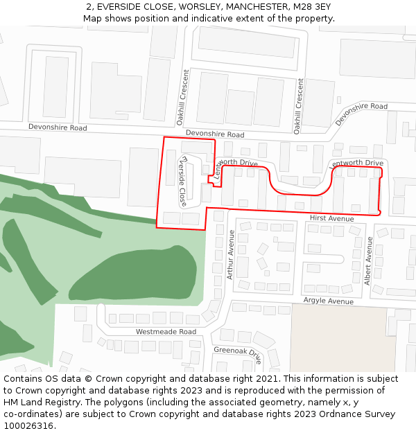 2, EVERSIDE CLOSE, WORSLEY, MANCHESTER, M28 3EY: Location map and indicative extent of plot