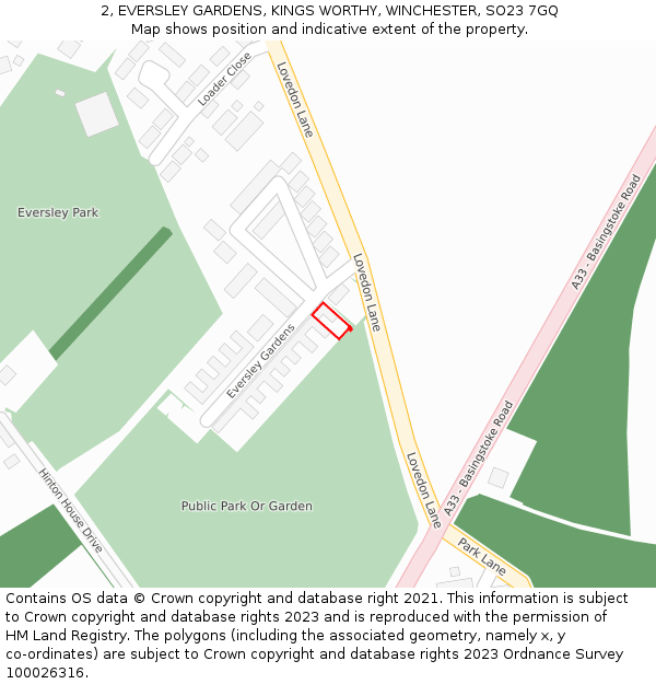 2, EVERSLEY GARDENS, KINGS WORTHY, WINCHESTER, SO23 7GQ: Location map and indicative extent of plot