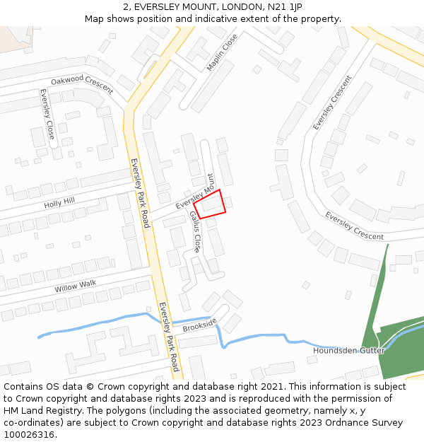 2, EVERSLEY MOUNT, LONDON, N21 1JP: Location map and indicative extent of plot