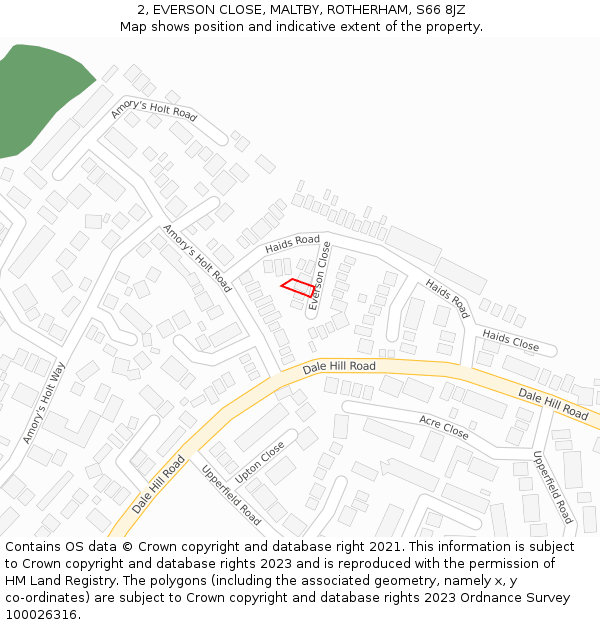 2, EVERSON CLOSE, MALTBY, ROTHERHAM, S66 8JZ: Location map and indicative extent of plot