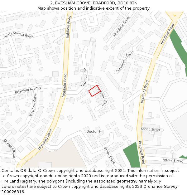 2, EVESHAM GROVE, BRADFORD, BD10 8TN: Location map and indicative extent of plot