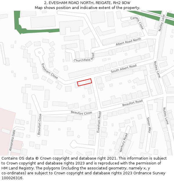 2, EVESHAM ROAD NORTH, REIGATE, RH2 9DW: Location map and indicative extent of plot