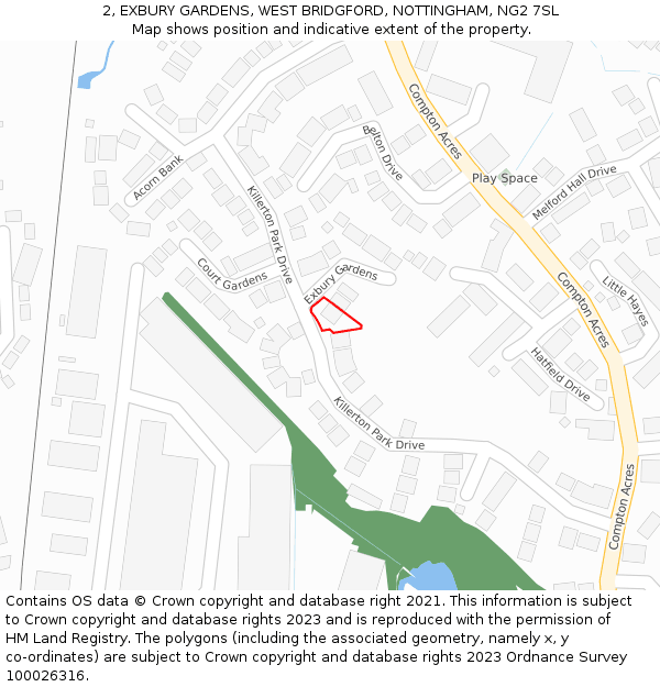 2, EXBURY GARDENS, WEST BRIDGFORD, NOTTINGHAM, NG2 7SL: Location map and indicative extent of plot