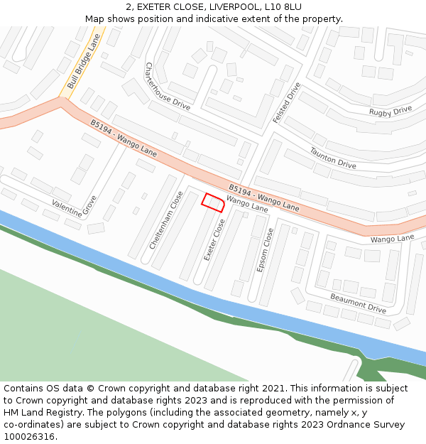 2, EXETER CLOSE, LIVERPOOL, L10 8LU: Location map and indicative extent of plot