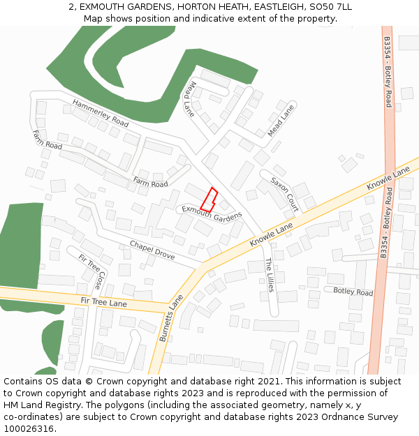 2, EXMOUTH GARDENS, HORTON HEATH, EASTLEIGH, SO50 7LL: Location map and indicative extent of plot