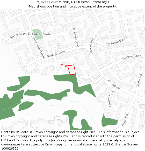 2, EYEBRIGHT CLOSE, HARTLEPOOL, TS26 0QU: Location map and indicative extent of plot