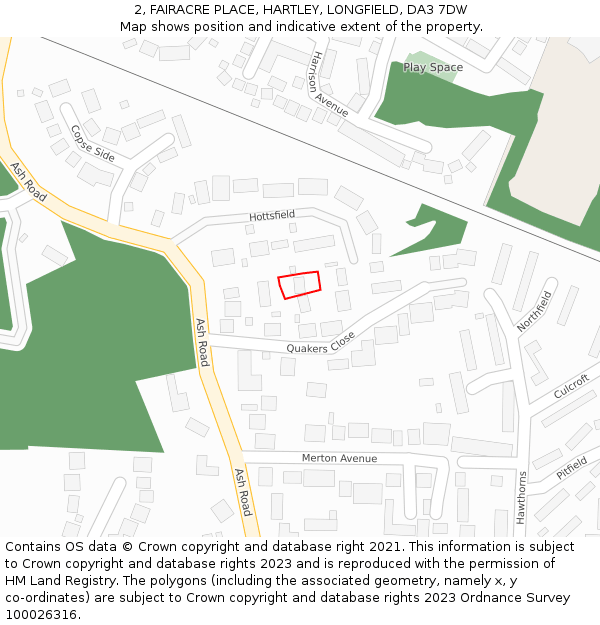 2, FAIRACRE PLACE, HARTLEY, LONGFIELD, DA3 7DW: Location map and indicative extent of plot