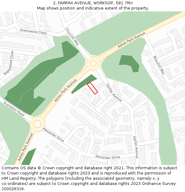2, FAIRFAX AVENUE, WORKSOP, S81 7RH: Location map and indicative extent of plot