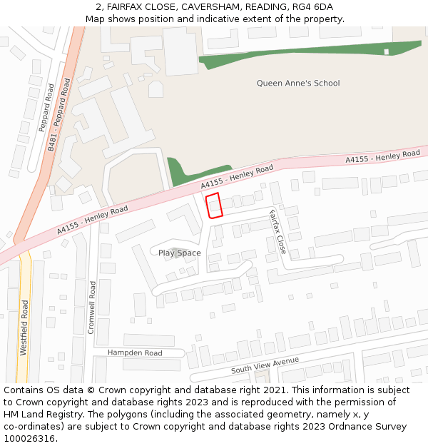 2, FAIRFAX CLOSE, CAVERSHAM, READING, RG4 6DA: Location map and indicative extent of plot