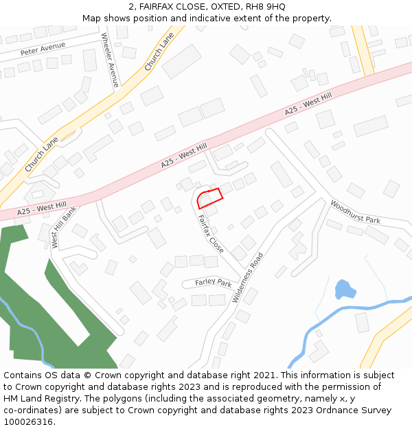 2, FAIRFAX CLOSE, OXTED, RH8 9HQ: Location map and indicative extent of plot