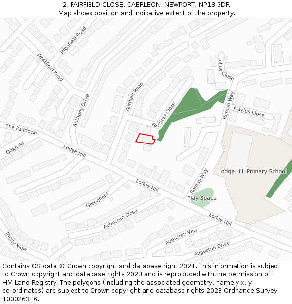 2, FAIRFIELD CLOSE, CAERLEON, NEWPORT, NP18 3DR: Location map and indicative extent of plot