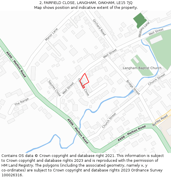 2, FAIRFIELD CLOSE, LANGHAM, OAKHAM, LE15 7JQ: Location map and indicative extent of plot