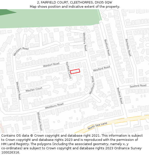 2, FAIRFIELD COURT, CLEETHORPES, DN35 0QW: Location map and indicative extent of plot