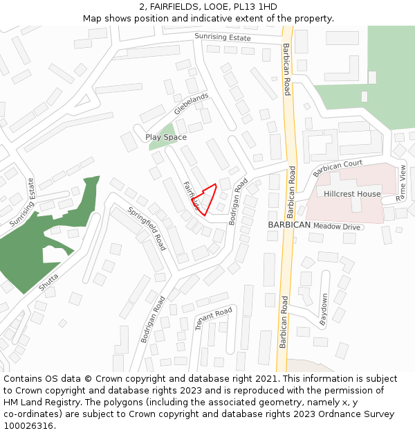 2, FAIRFIELDS, LOOE, PL13 1HD: Location map and indicative extent of plot