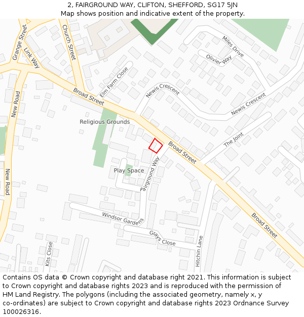 2, FAIRGROUND WAY, CLIFTON, SHEFFORD, SG17 5JN: Location map and indicative extent of plot