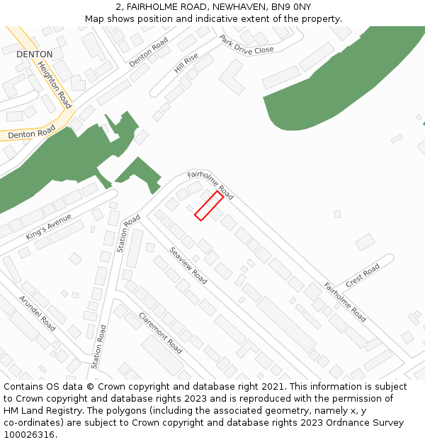 2, FAIRHOLME ROAD, NEWHAVEN, BN9 0NY: Location map and indicative extent of plot