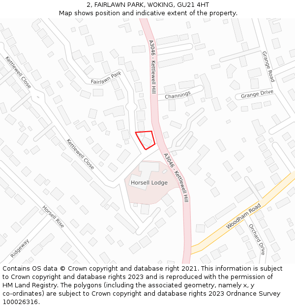 2, FAIRLAWN PARK, WOKING, GU21 4HT: Location map and indicative extent of plot