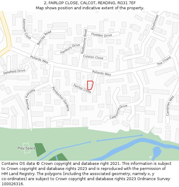 2, FAIRLOP CLOSE, CALCOT, READING, RG31 7EF: Location map and indicative extent of plot
