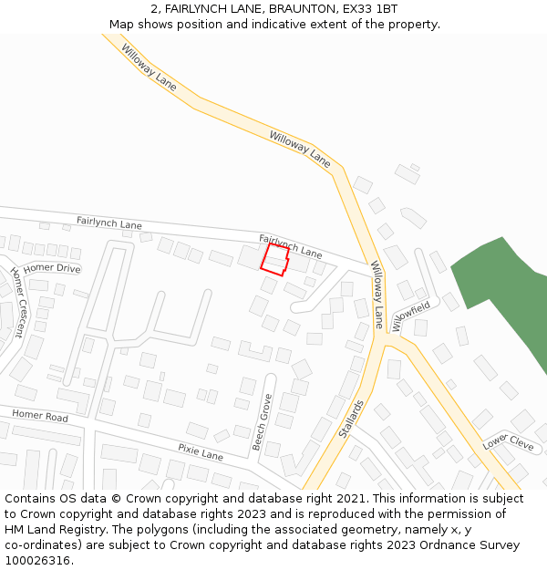 2, FAIRLYNCH LANE, BRAUNTON, EX33 1BT: Location map and indicative extent of plot