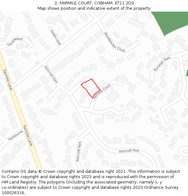 2, FAIRMILE COURT, COBHAM, KT11 2DS: Location map and indicative extent of plot