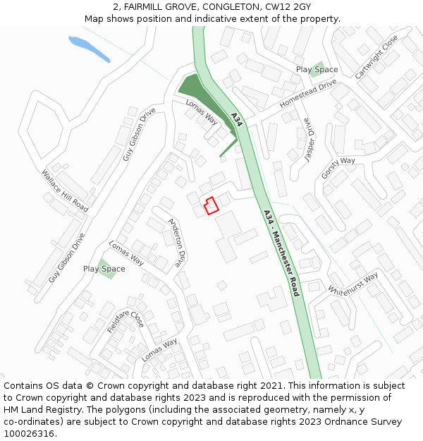 2, FAIRMILL GROVE, CONGLETON, CW12 2GY: Location map and indicative extent of plot