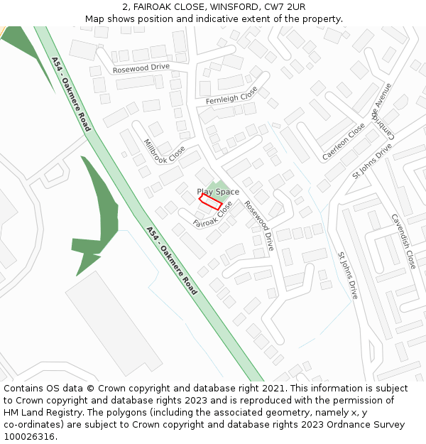 2, FAIROAK CLOSE, WINSFORD, CW7 2UR: Location map and indicative extent of plot