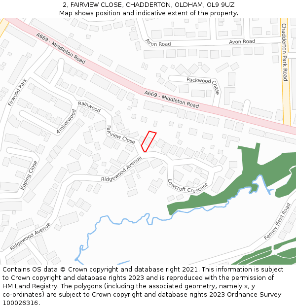 2, FAIRVIEW CLOSE, CHADDERTON, OLDHAM, OL9 9UZ: Location map and indicative extent of plot