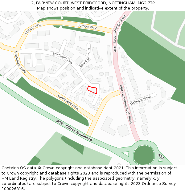 2, FAIRVIEW COURT, WEST BRIDGFORD, NOTTINGHAM, NG2 7TP: Location map and indicative extent of plot