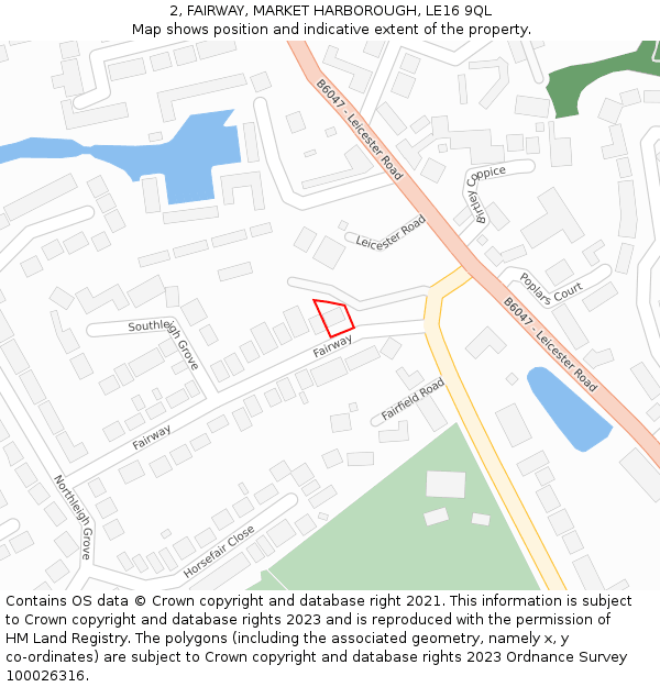 2, FAIRWAY, MARKET HARBOROUGH, LE16 9QL: Location map and indicative extent of plot