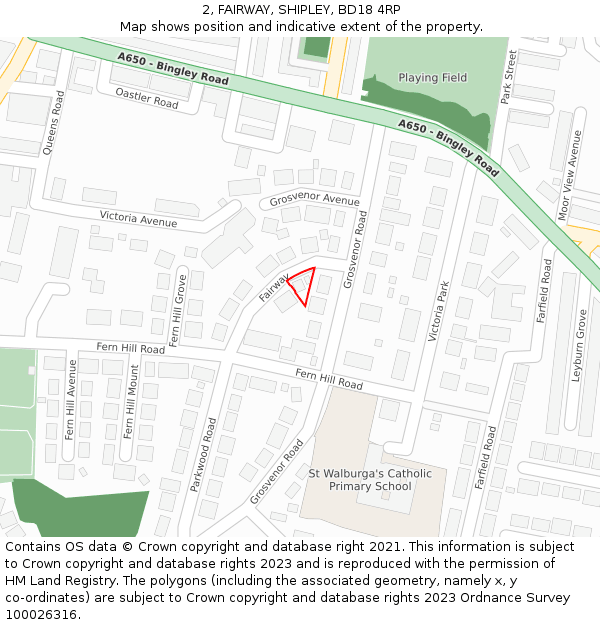 2, FAIRWAY, SHIPLEY, BD18 4RP: Location map and indicative extent of plot