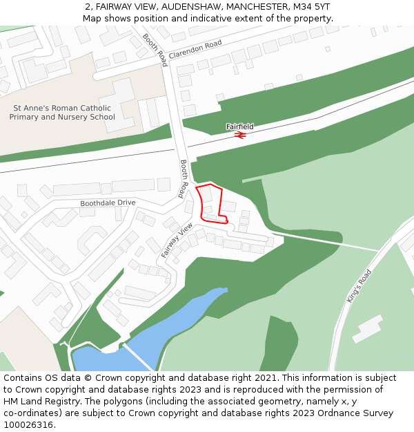 2, FAIRWAY VIEW, AUDENSHAW, MANCHESTER, M34 5YT: Location map and indicative extent of plot