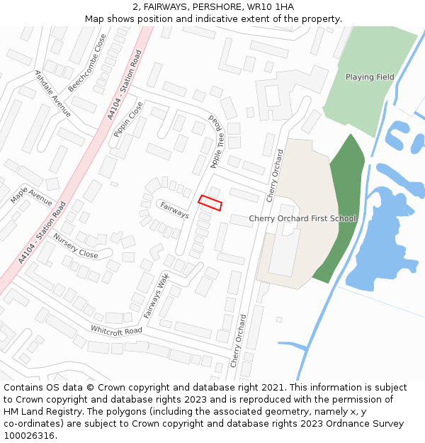 2, FAIRWAYS, PERSHORE, WR10 1HA: Location map and indicative extent of plot