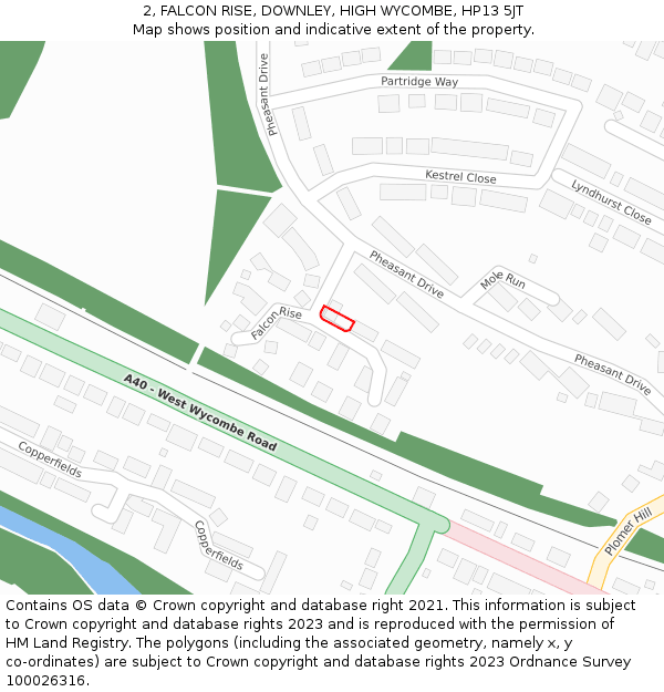 2, FALCON RISE, DOWNLEY, HIGH WYCOMBE, HP13 5JT: Location map and indicative extent of plot
