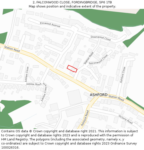 2, FALCONWOOD CLOSE, FORDINGBRIDGE, SP6 1TB: Location map and indicative extent of plot