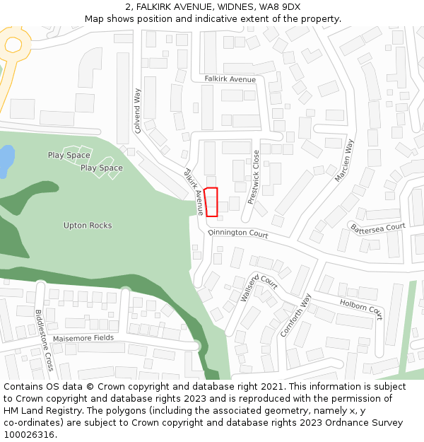 2, FALKIRK AVENUE, WIDNES, WA8 9DX: Location map and indicative extent of plot