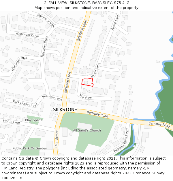 2, FALL VIEW, SILKSTONE, BARNSLEY, S75 4LG: Location map and indicative extent of plot