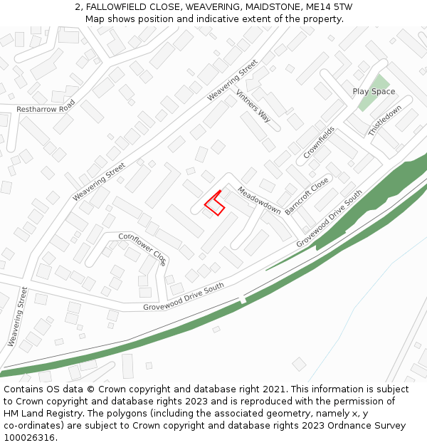 2, FALLOWFIELD CLOSE, WEAVERING, MAIDSTONE, ME14 5TW: Location map and indicative extent of plot