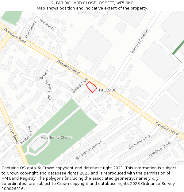 2, FAR RICHARD CLOSE, OSSETT, WF5 9NE: Location map and indicative extent of plot