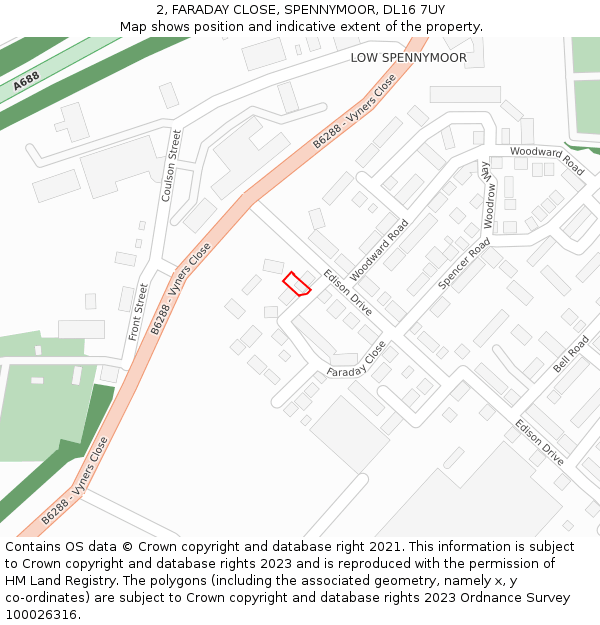 2, FARADAY CLOSE, SPENNYMOOR, DL16 7UY: Location map and indicative extent of plot