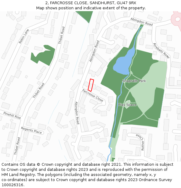 2, FARCROSSE CLOSE, SANDHURST, GU47 9RX: Location map and indicative extent of plot